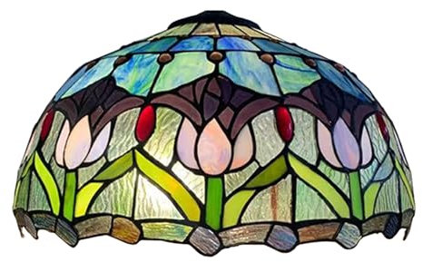BOTOWI Tiffany Lamp Shade Replacement 16 Inch Stained Glass Lampshades, Antique Traditional Art Design Light Cover Only for Table Lamp Floor Lamp Pendant lamp Ceiling Light,Tulip