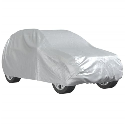 vidaXL Autoabdeckung, Abdeckplane mit Schnallenriemen, Vollgarage für SUV, Ganzgarage Autogarage Schutzhülle, 190T Polyester Silbern L