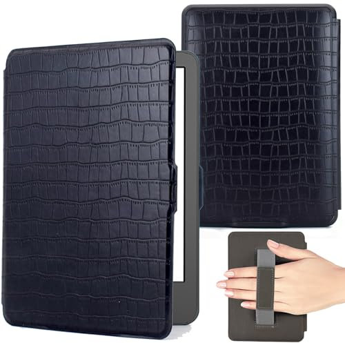 KEROM 6'' Kindle Paperwhite Hülle 2012-2017 (Modellnummer: EY21/DP75SDI), Leichte PU Leder Schutzhülle mit Handschlaufe und Auto Schlaf/Wach für Kindle Paperwhite 7./6./5. Generation, Krokodil-Print