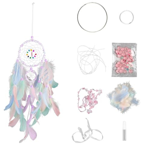 Tabanzhe DIY Dream Catcher Kit-Fairy Dreamcatcher Craft Making Supplies Indian Style Feather Pendant and Beads Wall Hanging Decorations Crafting Kit Handmade Gifts for Kids Beginners