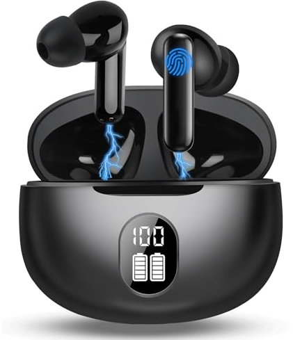 Ecouteurs Bluetooth sans Fil,Écouteurs Intra - Auriculaires Bluetooth 5.3 LED Affichage Casque Ipx7 Imperméable à l'eau sans Fil, 30 Heures de Jeu, Réduction du Bruit Casque USB Charge Rapide