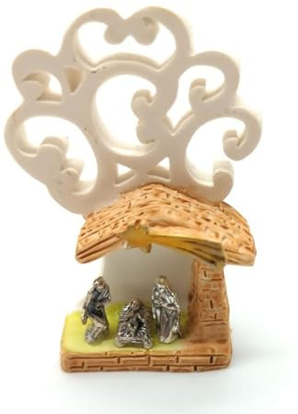 OVUNQUE PROTEGGIMI Krubba i harts, minikrubba med helig familj i metall, religiösa juldekorationer, julklappsidé tillverkad i Italien (livets träd med koka, 7 x 3,5 cm)
