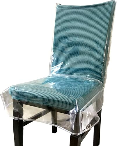 Clean Waterproof Plastic Dining Chair Covers with Backrests, Clear PVC Seat Chair Protector (4 Pack)