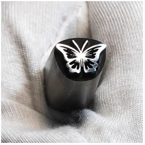 HPFHSJ Schlagbuchstaben Schmuck-Metall-Stanzwerkzeuge, Stanzer aus Stahlmaterial, einfach zu verstauen, für Stempeln und Personalisieren weicher Metalle(Butterfly,9mm)