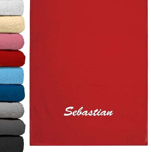 True Statements Personalisiertes Handtuch mit Namen Bestickt – Flauschige Luxus-Frottier-Qualität, 100% Baumwolle, 470 g/m2 Oma, Opa, Papa, Mama - Fitness & Sport (Rot, 50 x 100 cm)