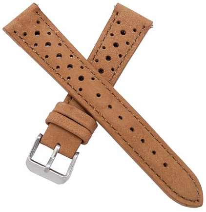 Dcasmo group Correa Reloj de Cuero Legitimo Beige para Hombre New Stock Vintage - Pulsera Original Diver Racing Rally - Strap Bracelet Estilo Retro Tradicional (19 MM)