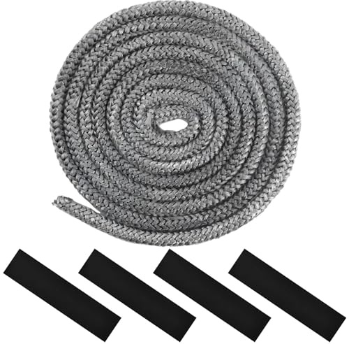 Ofendichtschnur, 12mm x 3m, Dichtungsband für Kaminofen, mit 4 Stück Hochtemperaturbändern, Dichtungsschnur aus Glasfaser für Kamintüren, Für Kamine, Kochfeld