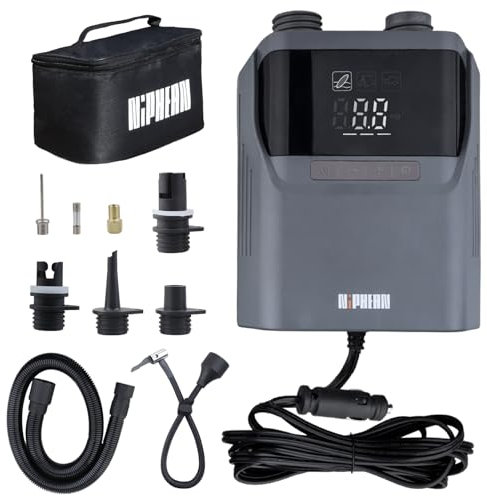 Niphean Gonfiatore Elettrico Portatile Con Cavo di Ricarica Extra Lungo da 300CM, Pompa Elettrica Sup 50 Psi con Borsa, Pompa Elettrica per Materasso Gonfiabile, Auto, Kayak, Tenda e Palloni,12V