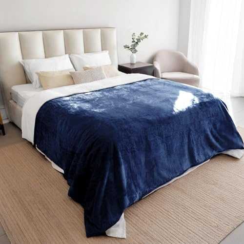 Dreamzie - Manta Impermeable Perro 152x203 cm - Manta Perro Grande Reversible y Lavable - para Sofá y Cama - para Perro Pequeño - Sherpa -Azul Marino