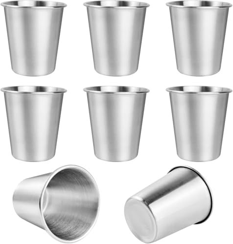 Dafencar 8 Pièces Verre Inox 260 ml, Tasses Réutilisables et Empilables pour Bière, Whisky, Rhum, Eau, Cocktails, Idéales pour Camping, Pique-nique, Voyage et Maison