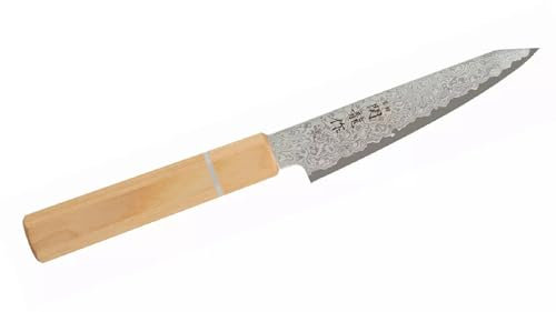 Couteau de Cuisine Japonais Sekiryu Série MOKUZAI, Lame Acier Inoxydable VG-10 Damas 33 Couches, Manche Octogonal en Bois Stratifié Renforcé avec Anneau Bleu en Micarta, HRC 61 (Kiritsuke 12 cm)