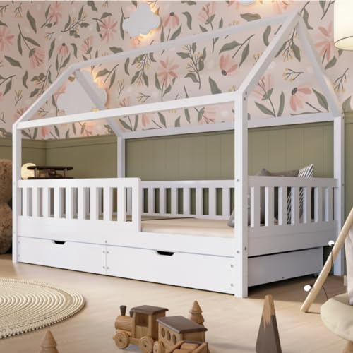 Crazy Pine Montessori Hausbett mit Schubladen Crazy Blanco 90x200 cm -Natur