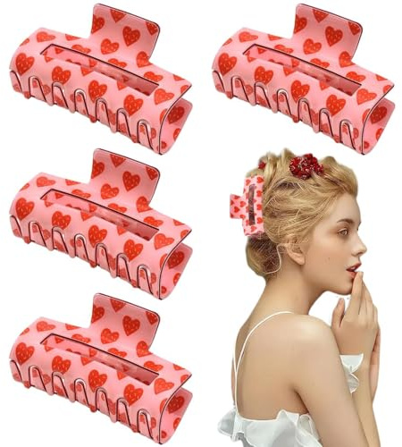 Dicke Haarspangen, Rechteck Love Heart Pattern Hair Claw, Dekorative Clips 4 Stück, Anti-Rutsch-Design, Jaw Clamp für Frauen und Mädchen, Stilvolle Kopfbedeckung Zubehör