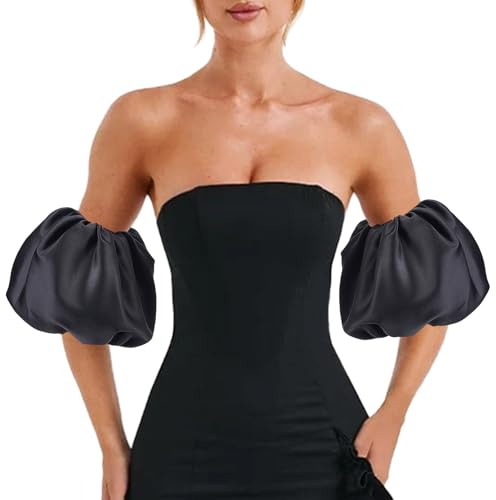 NICENEEDED 1 Paar Abnehmbare Puffärmel Schwarze Satin Brautärmel Abnehmbare Puffärmel Für Hochzeitskleid Brautaccessoires 12 x 8.5(5) cm Halloween