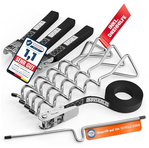 Naviable® Ancrage au sol pour trampoline – avec aide à la rotation – Ancrage au sol en acier inoxydable (sangles de serrage XXL et certifiées TÜV) – Ancrage tempête pour trampoline, tentes, pavillons