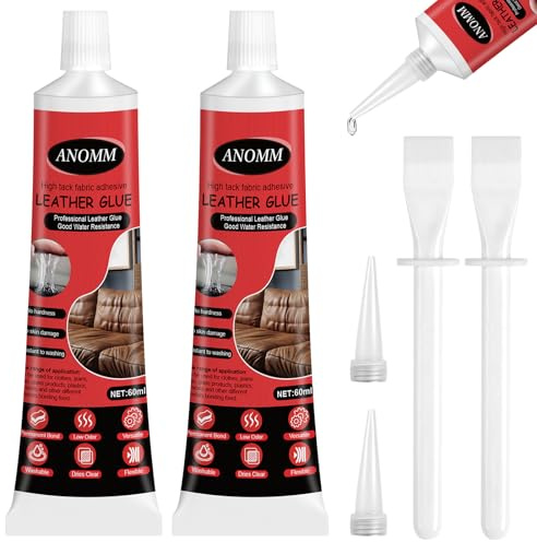 ANOMM Pegamento Extrafuerte para Cuero, Transparente y de Alta Resistencia Super Adhesivo para Reparar Grietas y Parches, Pegamento para Zapatos, Sofás, Chaquetas, Bolsos, Muebles (60ml x 2)