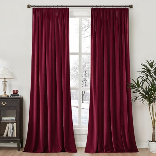 MIULEE Samtvorhang Kräuselband Blickdicht 2er Set Weinrot 140x245cm | Samtvorhang schwer blickdicht, thermische Isolierung, Kräuselband, edler Look für Wohn- und Schlafzimmer