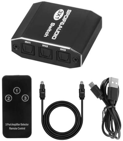 Steowsey SPDIF Toslink Switcher 3 in 1 Out Digital Optical Audio Splitter Selector Switch 3x1 with IR Control Support DTS AC3