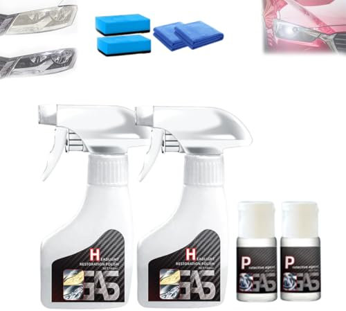 Kit de rénovation de phares Automobiles avec Spray et Agent de cristallisation, kit nettoyant céramique pour phares Automobiles et Rayures (2PCS)