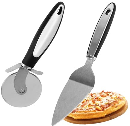 BigKego Lot de 2 roulettes à pizza en acier inoxydable avec protection de lame - Couteau à pizza - Pelle à tarte - Pour cuisine, restaurant, fête