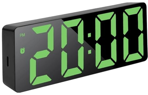 Fansu Despertadores Digitales de Mesilla, Reloj Despertador Digital Pantalla LED Grande, Alimentado por USB/Batería, 3 Brillo Ajustable para Hogar Dormitorio Oficina Viaje (Verde,16x2.7x6cm)