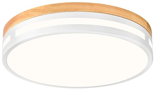 Vikaey Modern Ceiling Lights, LED White Wood Bedroom Light 4000K, 24W Flush Ceiling Lamp for Living Room Kitchen Bathroom Hallway Dining Room Lounge,11.81in