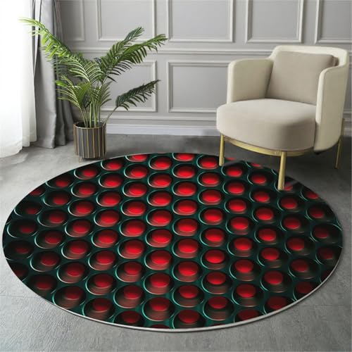 GDJSMIN Alfombras Redondas 140Cm Microfibra Suave Alfombra Círculo Salón Dormitorio Antideslizante Lavable Estampados Patrón De Rejilla Metálica Alfombras De Área Rojo Intenso