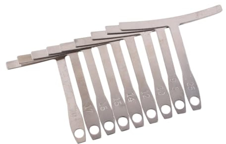 Gitarrenmessschieber 9 Stück für Hals und Griffbrett aus Edelstahl | T Förmige Ausführung, Radiuslineal für Einstellung, Geeignet für E-gitarre und E-box Gitarre, Silber