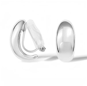 FAN&LOUIS Silver Clip On Earrings for Women,Non Pierced Small Huggie Hoops Earrings Chunky Trendy Lightweight Teen