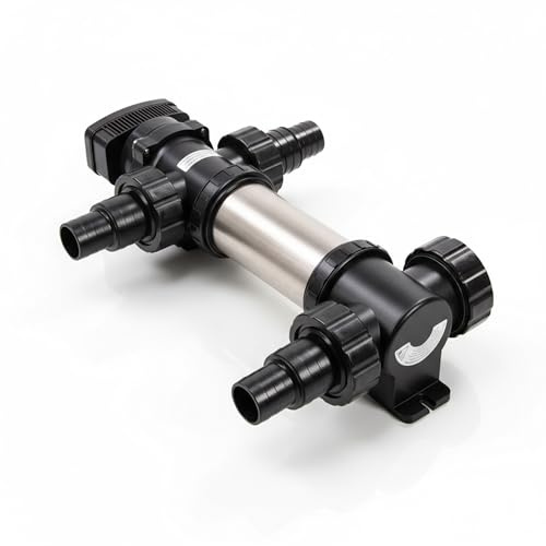 VIALIA UVC Teichklärer SUV-736 Edelstahl | 36 Watt Wasserklärer & Algenvernichter für Teich & Aquarium | Max. 55 m³ | Länge 545 mm | Durchfluss 7 m³/h | Inkl. 4 Schlauchnippel 38/50mm Anschlüsse