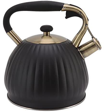 MUNEFE Théière de cuisinière, bouilloire à thé sifflante, théière en forme de citrouille en acier inoxydable pour les familles ou les fêtes (3,5 L noir)