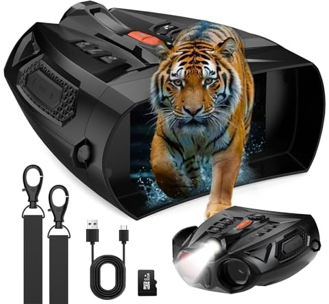 Jumelle Vision Nocturne - Écran HD 4, Zoom 10X, 4K, Portée 800M, Batterie 5000mAh, Carte Mémoire 32GO, Lunette Infrarouge pour la Chasse, l'agriculture, la Sécurité, Etc.