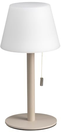 Luxus Europe - Tischlampe Billy Taupe - Kabellose LED-Tischlampe für den Innen- & Außenbereich – Zugschalter – USB-C wiederaufladbar – 3 Lichtfarben