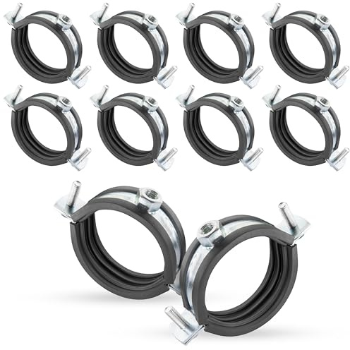 Poppstar 10x Schraubrohrschellen (Spannbereich 57-61 mm, 2), mit Stockschrauben M8*90 und Dübeln, W1 Stahl verzinkt