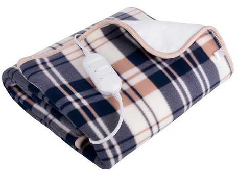 EMPOTEC Termocoperta Elettrica Letto Singolo 160x80cm Fantasia Quadri 60W in Soffice Pile Telecomando 2 Temperature 45/60° Coperta Termica Lavabile in Lavatrice