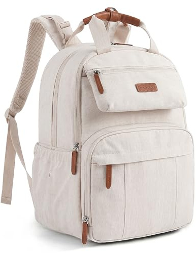 mommore Stor expanderbar skötväska för 2 barn/tvillingar, slitstark babyväska med blöjmadrass, vattentät reseryggsäck för mamma och pappa, Beige., 29 x 22 x 41.5 cm