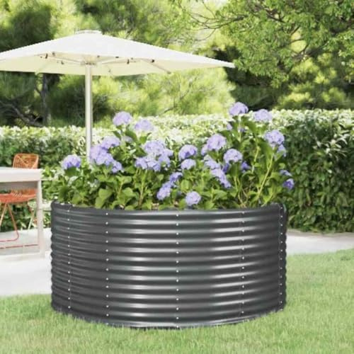 Mokuyary Bancal alto de color antracita, 140 x 140 x 68 cm, de acero galvanizado, para verduras, hierbas, flores
