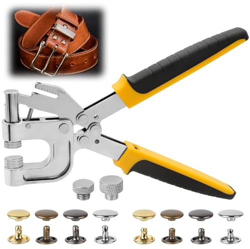 Leather Rivets Press Tool Kit – 320 Sets 4 Colors 2 Sizes Double Cap Rivets and Rivets Installation Pliers with Leverage Design & Non-Slip Handle for Leather, Fabric, Clothing, Leathercraft Repair