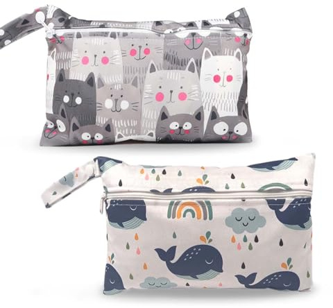 ZZHBOO 2 Stück Windelgürtel, Mini Reißverschluss Nassbeutel, Windeltasche Wickeltasche Wasserdicht, Organizer Tasche Für Kosmetikpads Babywindeln Unterwegs Reisen, Weiß Und Bunt