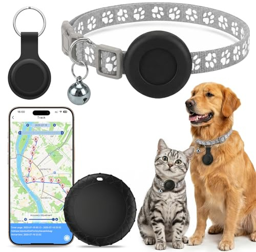 GPS per Cani, Collare GPS Gatto con Tracciamento in Tempo Reale, Localizzatori GPS per Cani, Posizionamento Globale Compatibile con iOS e Android, Impermeabile IPX6, Nessun Abbonamento - Grigio