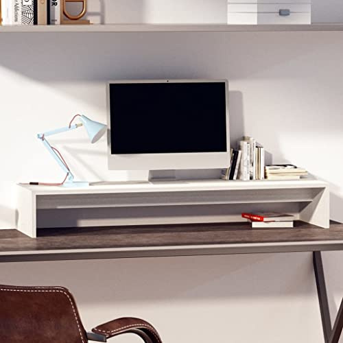 Zentexion monitorstativ vitt av massivt trä furu 100 x 27 x 15 cm ergonomiskt stabilt utrymmesbesparande för datorbord skrivbord kontor spelbord och hemmakontor