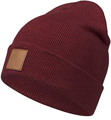 Occulto Leatherpatch Winter Mütze Beanie Bordeaux Rot
