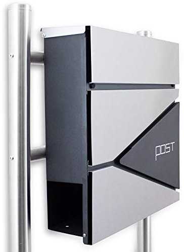 BITUXX® Design Standbriefkasten Briefkasten Briefkastenanlage Freistehender Postkasten mit Zeitungsfach Anthrazit Graphit Edelstahl