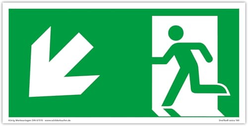 Dreifke® extra 160,Cartello di uscita di emergenza, extra luminoso, in PVC, autoadesivo, 297x148 mm, conforme a ASR A1.3 DIN 7010, DIN 67510, obliqua, via di fuga