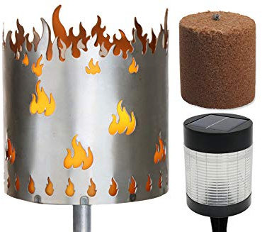 Gartenfackel Flamme Feuerschale Metall mit Stiel Brennmittel Solarlampe LED