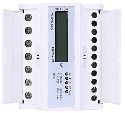 Fafeicy 3 Phase KWh Meter, 5-100A LCD Display Electric Power Meter DIN Rail Digital Energy Consumption Meter