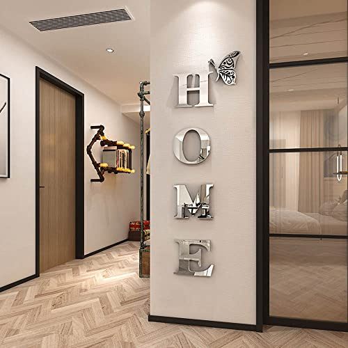 Doeean Home Wall Decor Letter Signs Acrylic Mirror Wall Stickers Decorations for Living Room Bedroom Home Decor Wall Decals (Silver, 47.2 X 15.3IN)