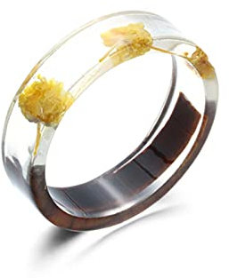 Hartsring torkade blommor växter inuti smycken Transparent ring för kvinnor Present-6, Y