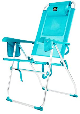 CREVICOSTA QUALITY MARK MARCAS DE CALIDAD - Palmera 2081-3 - Silla de Playa Plegable con reposabrazos, y 8 Posiciones. con Nuevo cojín ergonómico y Nueva Nevera incorporada. Textilene (Turquesa)