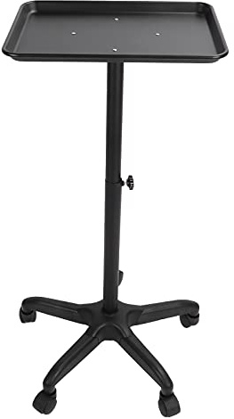 Oreilet Vassoio da salone in alluminio, nero, tavolo rotabile, bellezza, parrucchiere, manicure, tatuaggio, regolabile in altezza, vassoio per servizi di bellezza spa